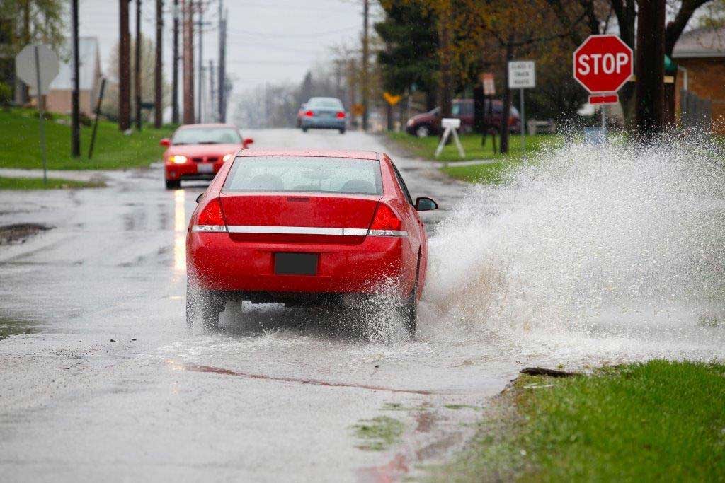 car splashing water