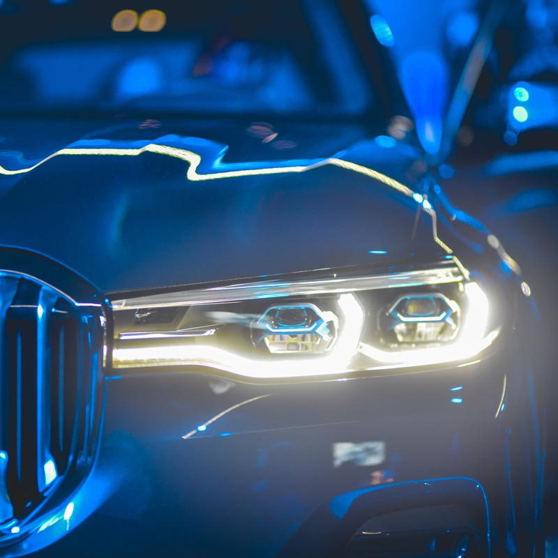 illuminated car headlights